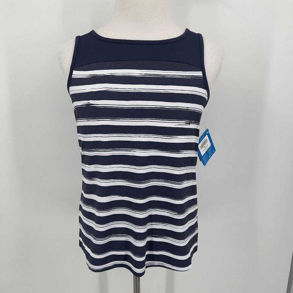 Columbia Women's M Medium Navy & White Striped Sleeveless Top With Open Back Pan